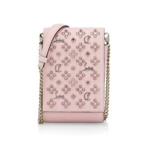 NWT! Christian Louboutin Paloma Studded Leather Phone Pouch-on-chain In Pink